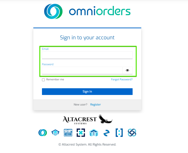Página de Inicio de Sesión de OmniOrders con Campos de Credenciales