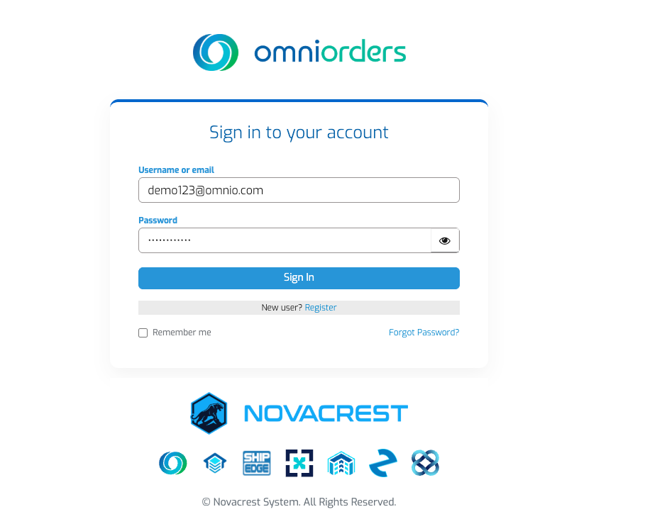 OmniOrders Login Page
